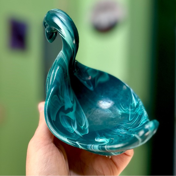 Vintage Turquoise Green Swan Retro Cottagecore Farmhouse Soap Bar Holder Dish - Picture 5 of 11